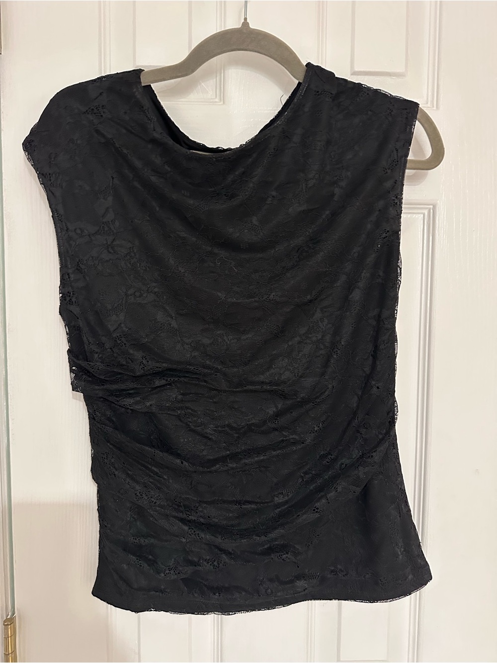 nine britton Black Lace Draped Sleeveless Top